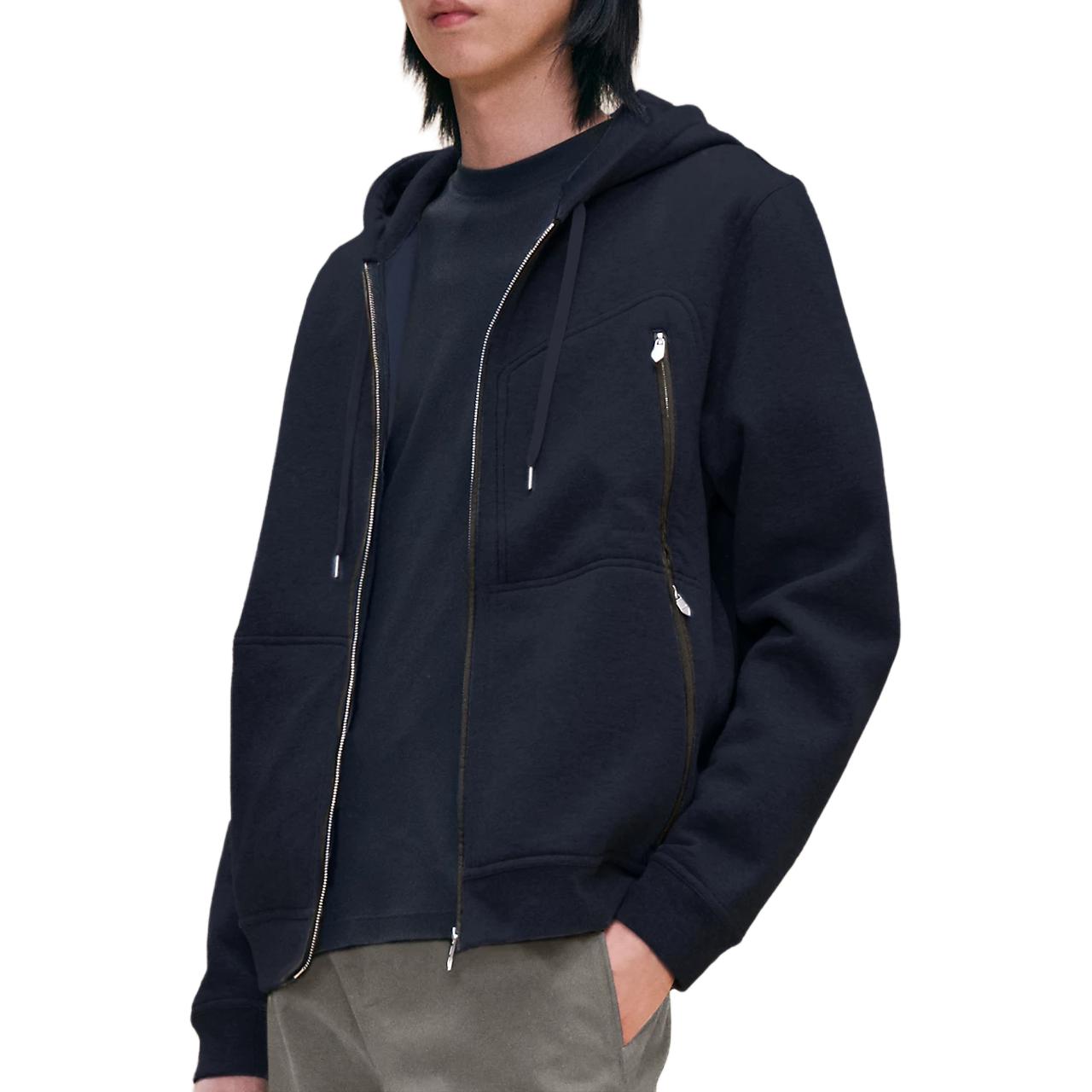 HERMES  Ocean Blue SS24 Solid Color Drawstring Hoodie Casual Sweatshirt H467870HA01