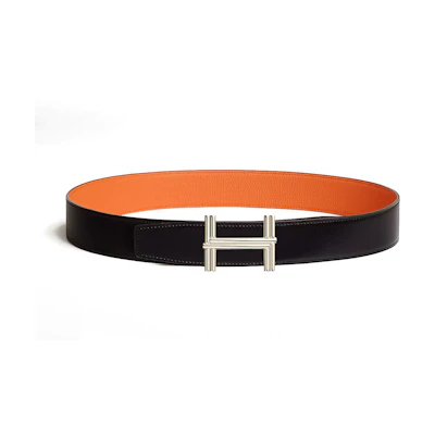 HERMES Orange Leather Belt with Logo Buckle, 3.8cm Width. H010639UQ2K-H077971CAAH080
