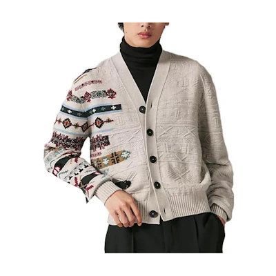 HERMES Patterned Knit Cardigan Long Sleeve Button-Up Sweater H367305HA4N