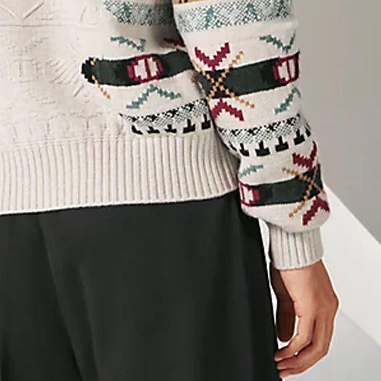 Sizing HERMES  Patterned Knit Cardigan Long Sleeve Button-Up Sweater H367305HA4N