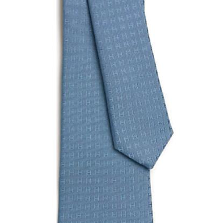 Lookbook HERMES  Pure Silk Blue Tie with Solid Color and Letter Print Design H036321TvL1