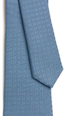 HERMES Pure Silk Blue Tie with Solid Color and Letter Print Design H036321TvL1 Lookbook HERMES Pure Silk Blue Tie with Solid Color and Letter Print Design H036321TvL1