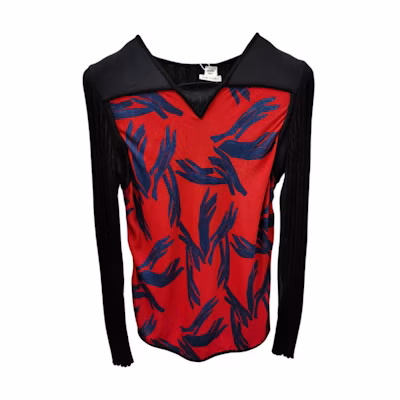 HERMES Red Graphic Print V-Neck Long Sleeve Casual T-Shirt. 822609DAL8