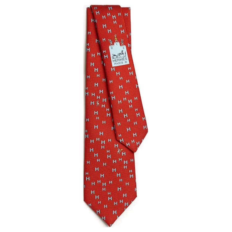 HERMES  Red Silk Tie with Logo Letter Design. H006349Tv15 圖 2