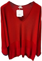 HERMES Red Solid V-Neck Long Sleeve Knit Sweater 792838D67W HERMES Red Solid V-Neck Long Sleeve Knit Sweater 792838D67W