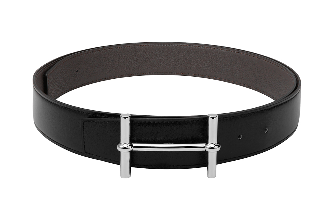 Shop 愛馬仕雙面腰帶，銀色扣環，小牛皮，3.8cm寬，雙色設計。 H077938CK05-H077971CAAG085