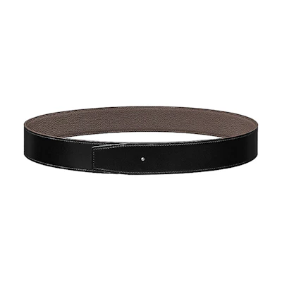 HERMES Reversible Calfskin Leather Belt Black/Etoupe 3.8CM Wide H077971CAAG090