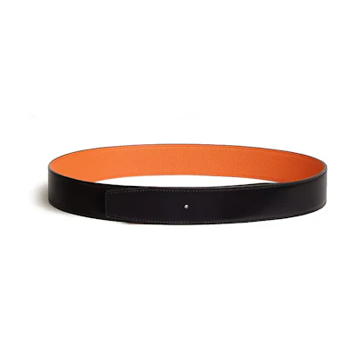 HERMES Reversible Calfskin Leather Belt Black/Orange 3.8CM Wide H077971CAAH080