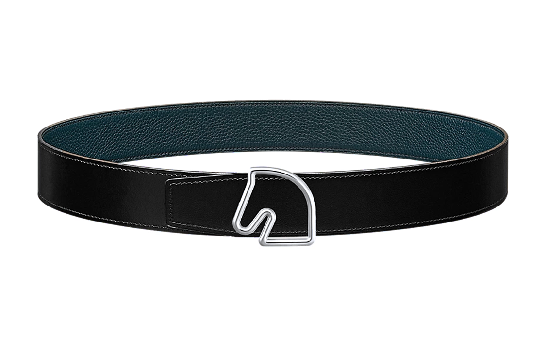 HERMES  Reversible Calfskin Leather Belt with Horse-Inspired Buckle 3.8cm. H081656CK05-H077971CAAE095