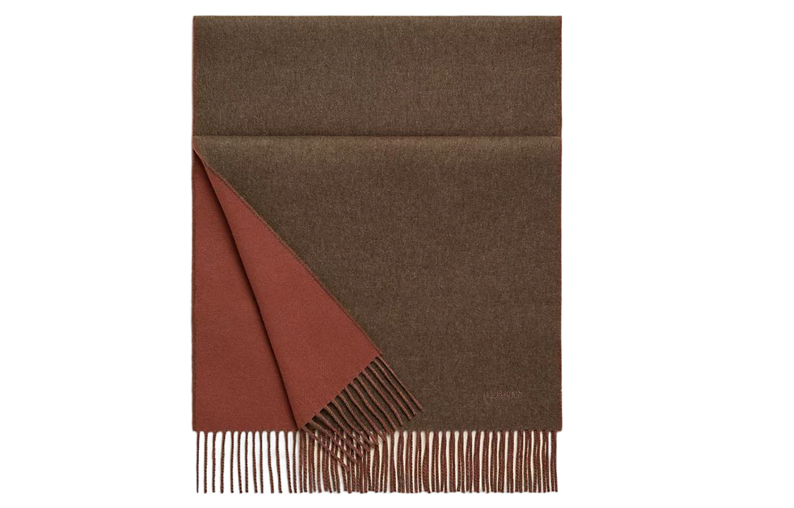 HERMES  Reversible Cashmere Scarf with Iconic Logo Embroidery H393800T 30