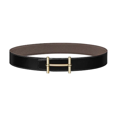 HERMES Reversible H d'Ancre Calfskin Leather Belt Black/Tin Grey 3.8cm. H077938CP2K H077971CAAG090