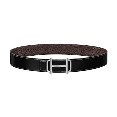 HERMES Reversible Leather Belt Black/Chocolate Togo Silver Buckle 3.8cm. H075370CK05-H077971CAAB100