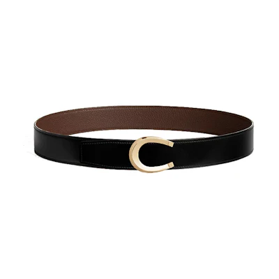 HERMES Reversible Leather Belt Black with Gold Buckle 3.8cm Width. H010412CP2K | H077971CAAB085