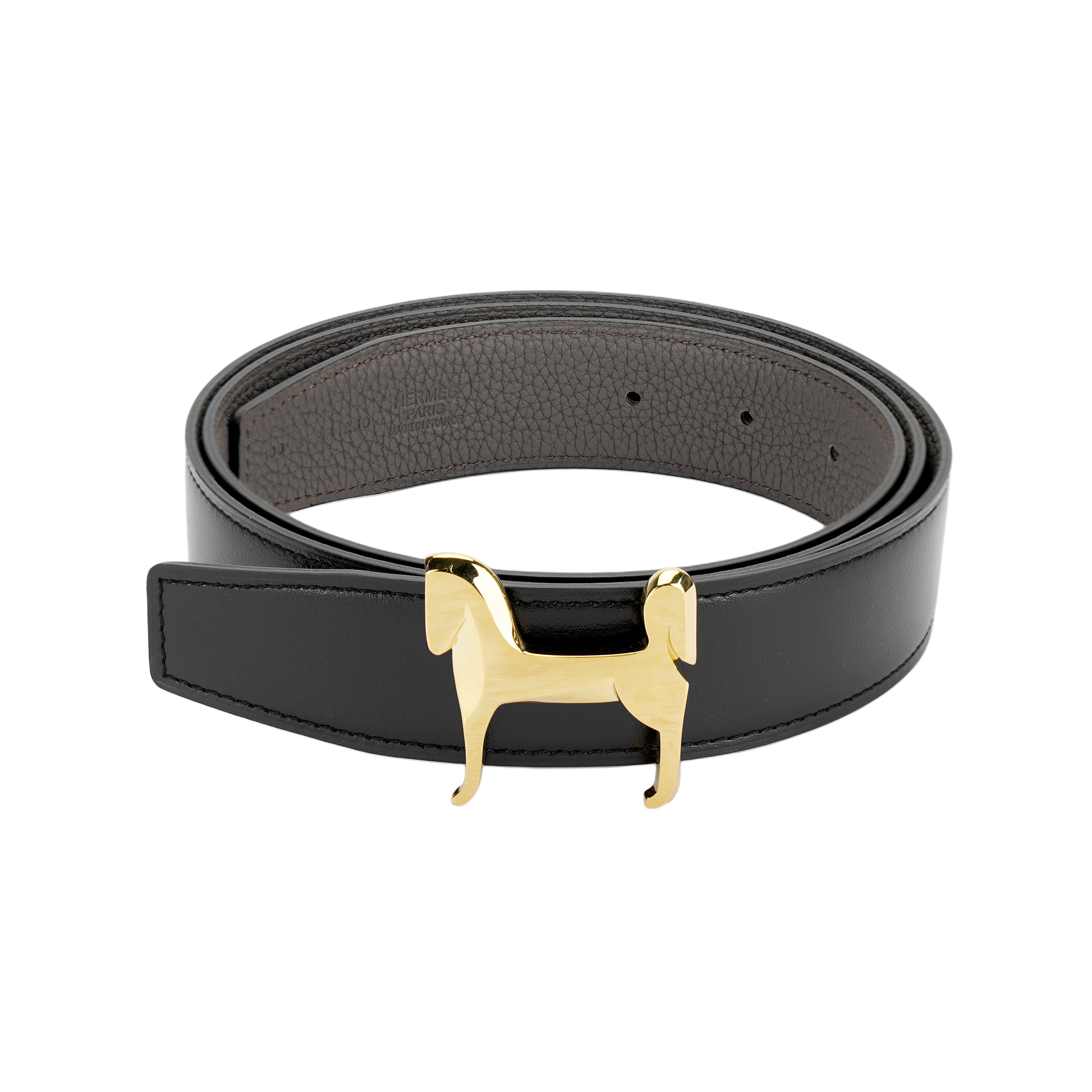 HERMES  Reversible Leather Belt Gray/Black with Panache Logo Buckle 3.2cm H081753CQJ2-H073967CAAC105