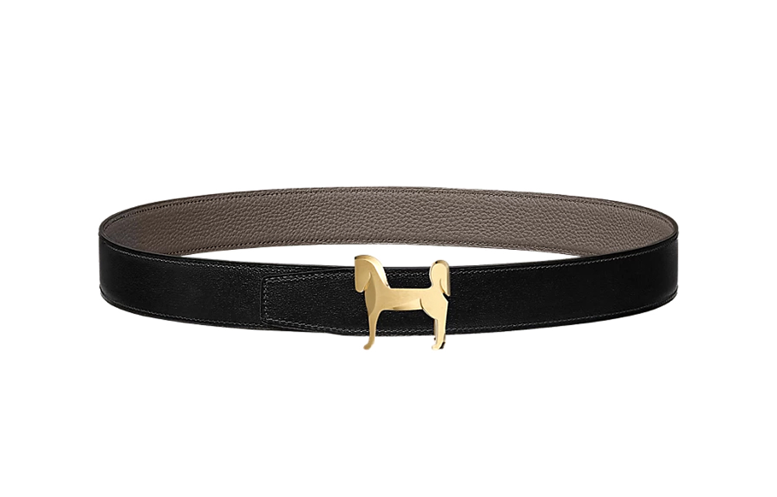 Order HERMES Cinturón Reversible de Cuero Gris/Negro con Hebilla Logo Panache 3.2cm H081753CQJ2-H073967CAAC105