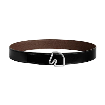 HERMES Reversible Leather Belt Tete de Cheval Black 3.8CM H081656CK05-H077971CAAB085