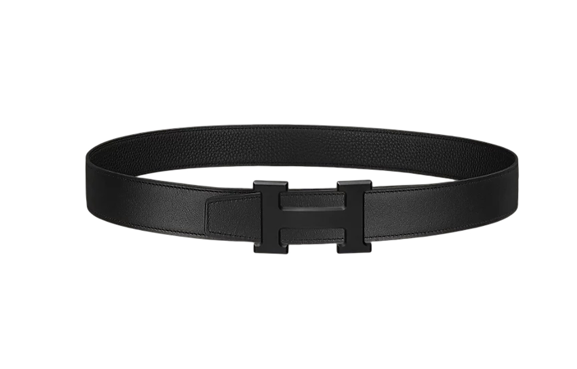 HERMES  Reversible Leather Belt with H Buckle Black Togo Calfskin 3.2cm. H080029CY89-H073996CAAF080