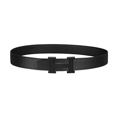 HERMES Reversible Leather Belt with H Buckle Black Togo Calfskin 3.2cm. H080029CY89-H073996CAAF080