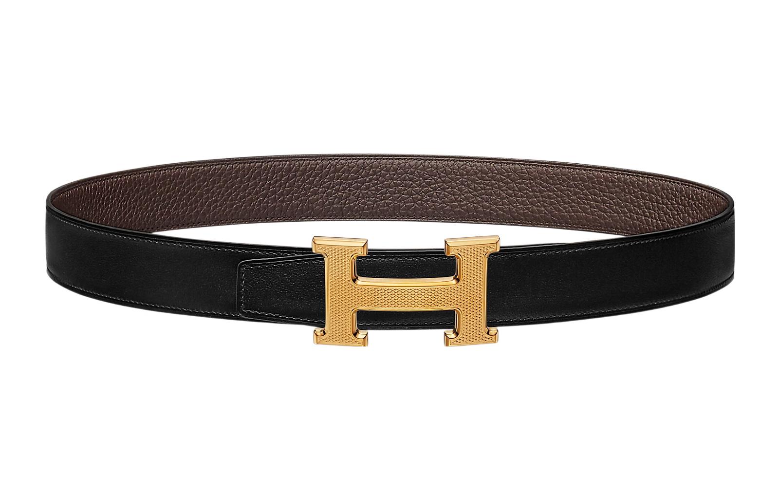 HERMES  Reversible Leather Belt with H Engraving - 3.2cm Wide H064540CC06-H073967CAAB