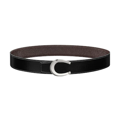 HERMES Reversible Leather Belt with Silver Buckle Black/Chocolate 3.8cm H010412CK05-H077971CAAB085