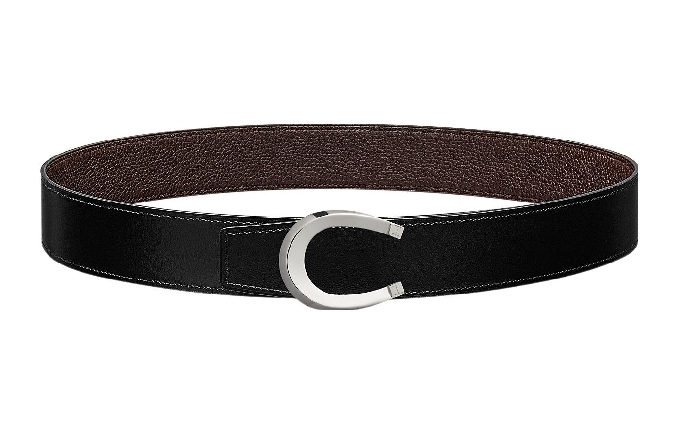 HERMES  Reversible Leather Belt with Silver Buckle Black/Chocolate 3.8cm H010412CK05-H077971CAAB085 圖 2