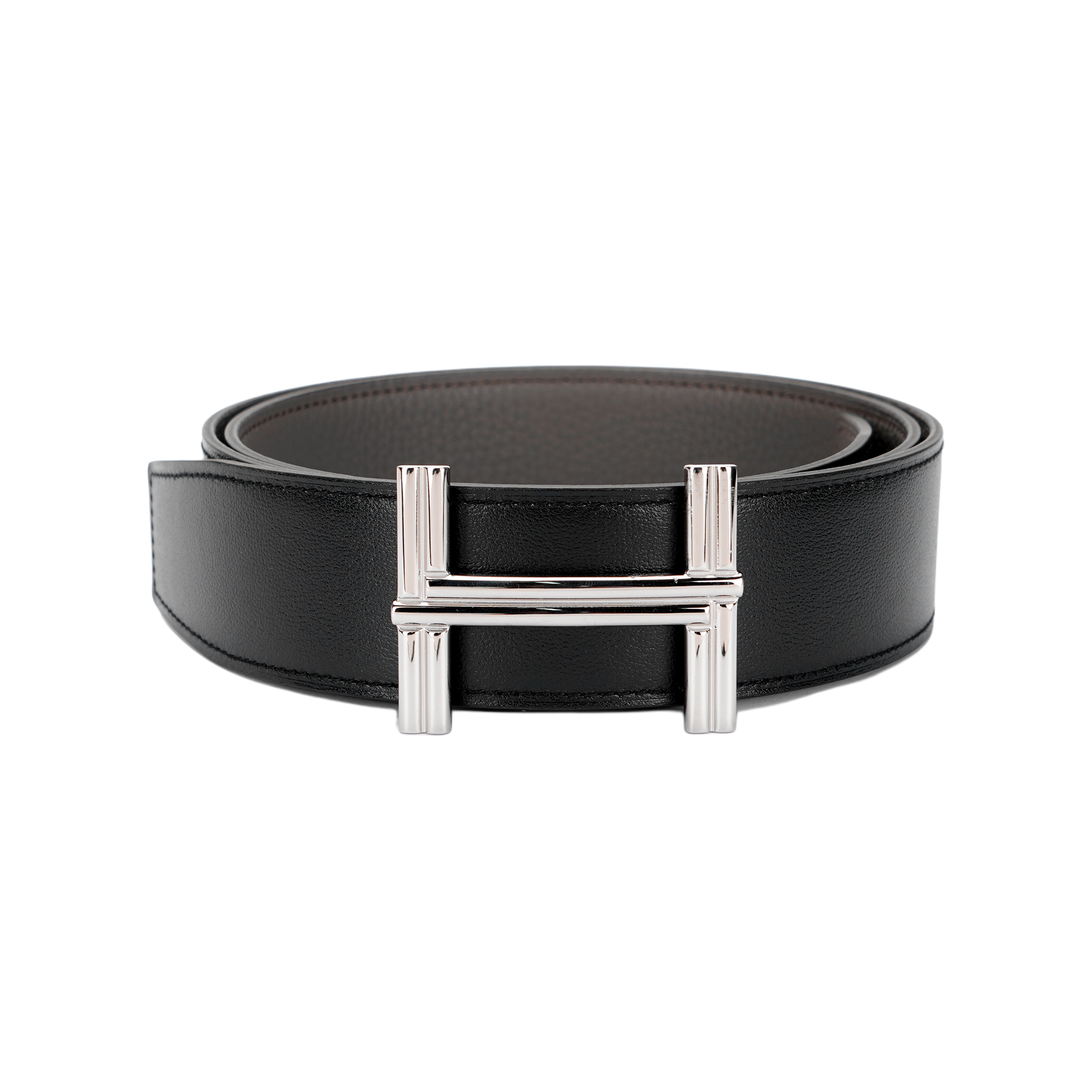 HERMES  Reversible Togo Leather Belt Black 3.8CM with Smooth Traverse Buckle. H010639UJJ4-H077971CAAG085