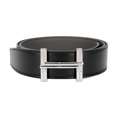 HERMES Reversible Togo Leather Belt Black 3.8CM with Smooth Traverse Buckle. H010639UJJ4-H077971CAAG085