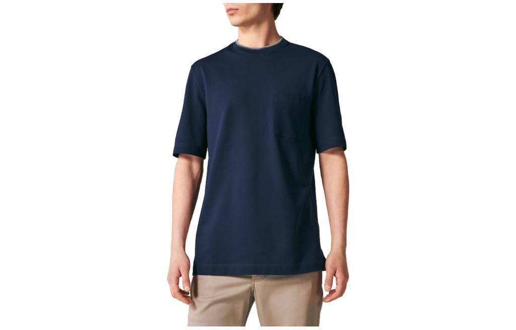 HERMES  Round Neck Solid Color T-Shirt Navy Blue H367990HA01