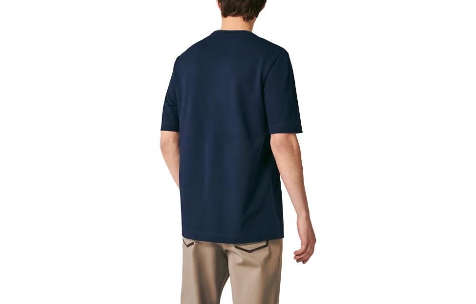 Lookbook HERMES Kaos Warna Polos Leher Bulat Biru Navy H367990HA01