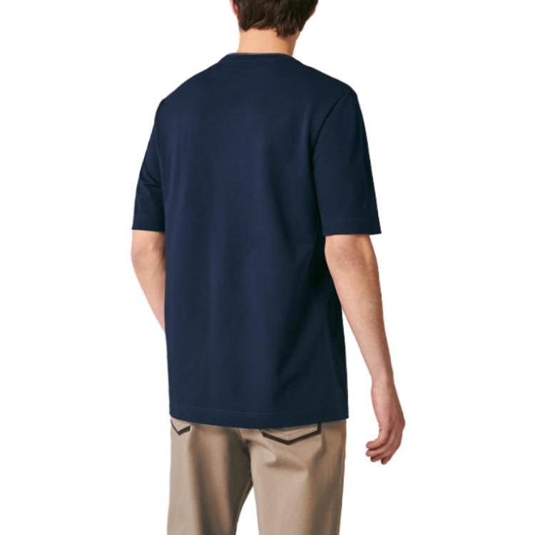 Shop HERMES Kaos Warna Polos Leher Bulat Biru Navy H367990HA01