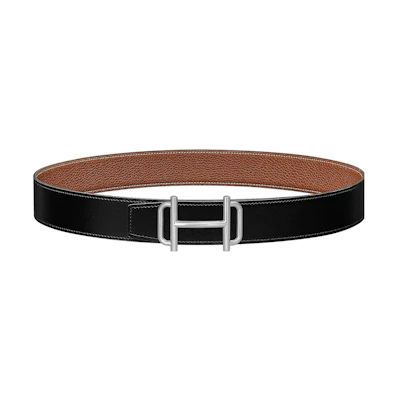 HERMES Royal Black/Brown Leather Belt with Smooth Buckle 3.8cm Width. H075370CK05-H077971CAAA110
