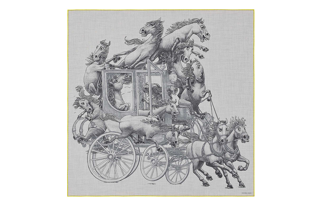 HERMES "Royal Large Carriage" 100cm Scarf Gray H103840T-09 圖 2