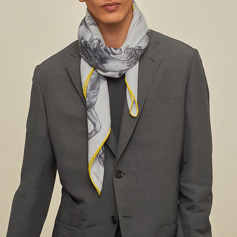 HERMES "Royal Large Carriage" 100cm Scarf Gray H103840T-09 圖 3