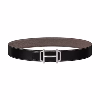 HERMES Royal Reversible Leather Belt Black/Tin Grey 3.8cm Wide. H075370CK05-H077971CAAG085