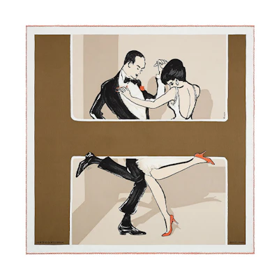 HERMES "Saint Germain Swing" 70cm Unisex Silk Scarf Brown H982411S-16