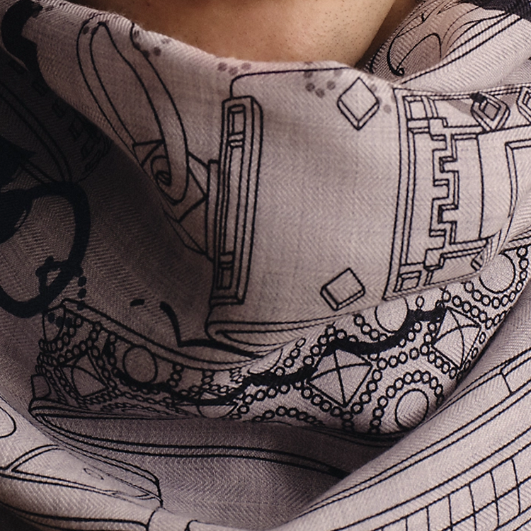 HERMES  Scarf Crazy Printed Collar Pattern Wool - Gray Mix. H694134Tv06 圖 3