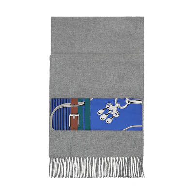 HERMES 'Silk Appliqué' Scarf in Gray Mix. H259074S-03