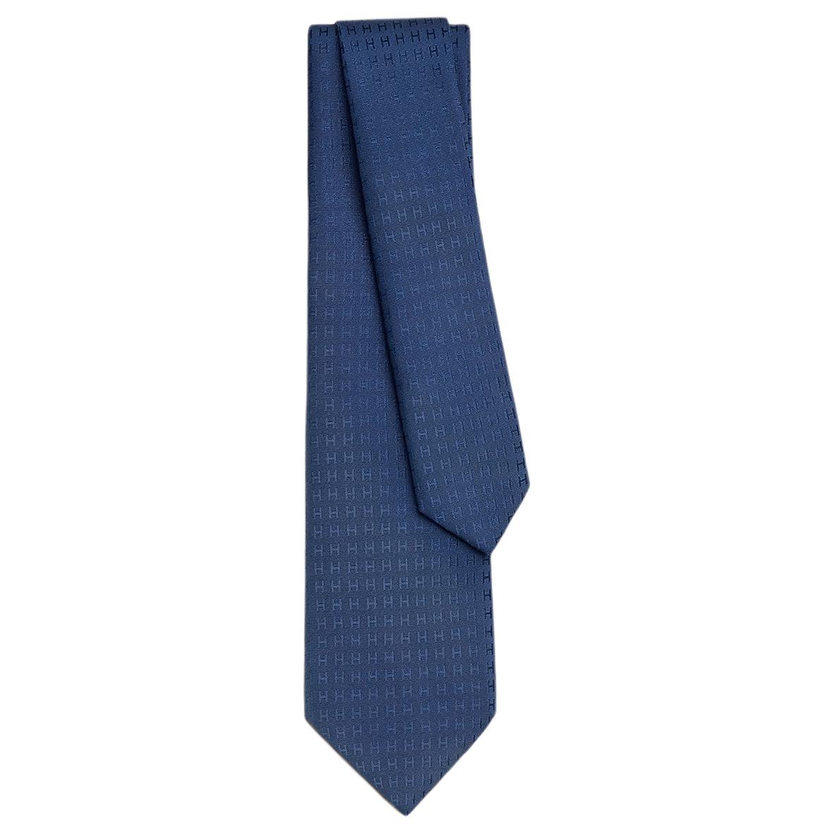 HERMES  Silk Tie Blue with Iconic 'H' Logo Design. H036321T 84