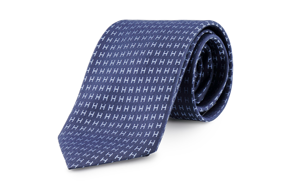 HERMES  Silk Tie with H Logo - Navy Blue/Blue. 038188T-17 圖 3