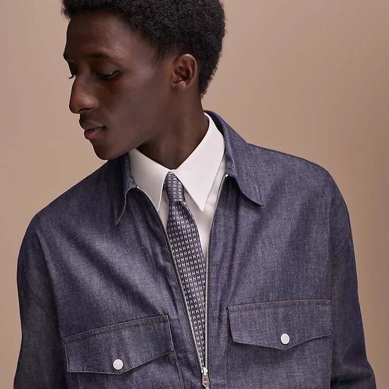 Purchase HERMES Thalassa藍色字母H印花絲質領帶。 H032288T 01