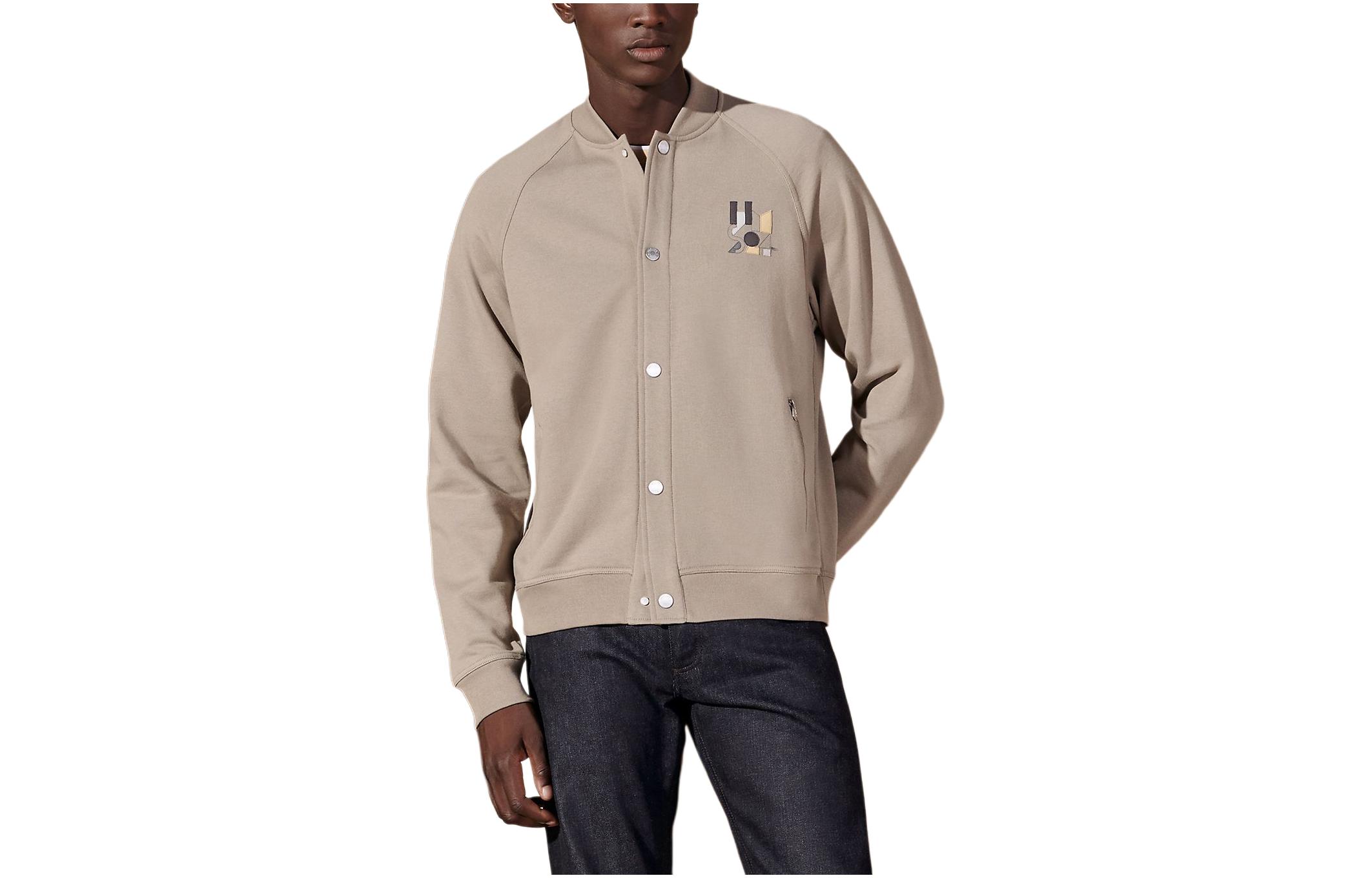 HERMES  Single-Breasted Long Sleeve Jacket Beige with Logo Patch Design H457810HA1W