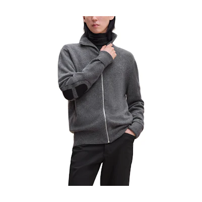 HERMES Solid Cashmere Zip-Up Cardigan in Charcoal Gray. H467145HA81