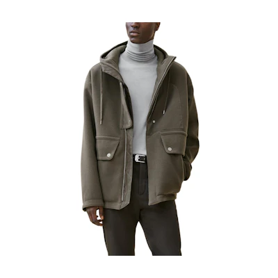 HERMES Solid Color Drawstring Zip-Up Hoodie Jacket Dark Green H462120HB0I