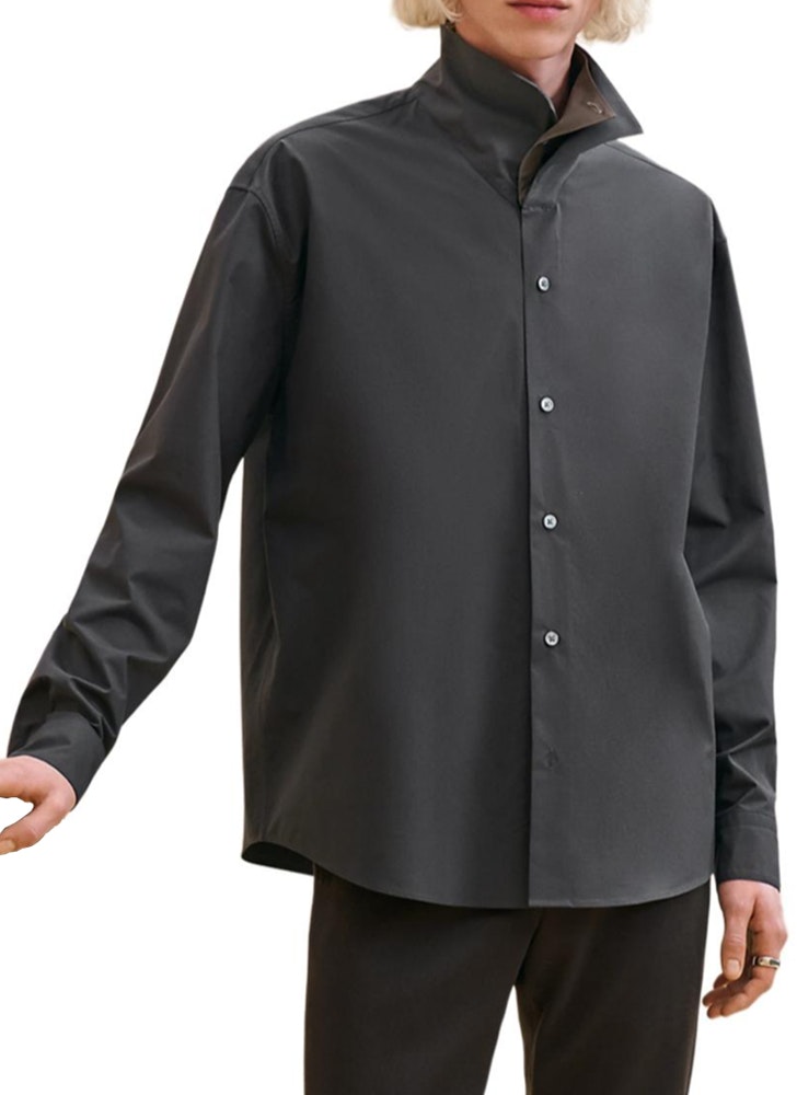 hermes-solid-color-long-sleeve-loose-fit-stand-collar-shirt-dark-grey-h466400-h281