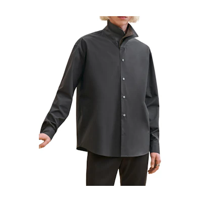 HERMES Solid Color Long-Sleeve Loose-Fit Stand Collar Shirt Dark Grey H466400H281