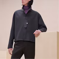 Shop HERMES 煤灰色純色拉鍊連帽外套夹克 H466120H481