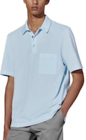 HERMES Solid Embroidered Ribbed Button Polo Shirt Sky Blue H457985HA5L HERMES Solid Embroidered Ribbed Button Polo Shirt Sky Blue H457985HA5L