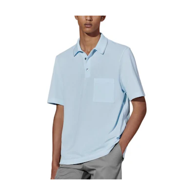 HERMES Solid Embroidered Ribbed Button Polo Shirt Sky Blue H457985HA5L