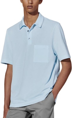 HERMES Polo Shirt Bordir Solid Ribbed Kancing Biru Langit H457985HA5L Order HERMES Polo Shirt Bordir Solid Ribbed Kancing Biru Langit H457985HA5L