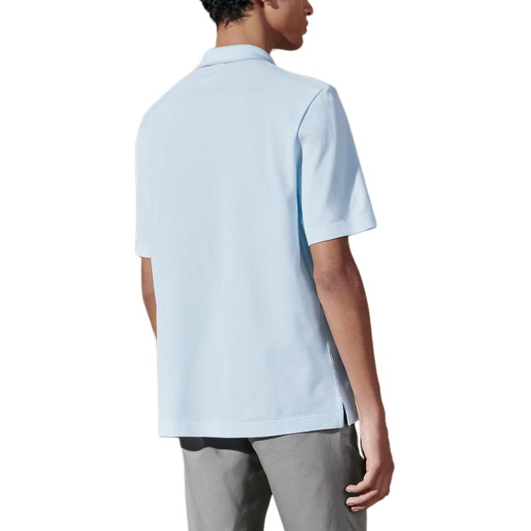 Lookbook HERMES Polo Shirt Bordir Solid Ribbed Kancing Biru Langit H457985HA5L